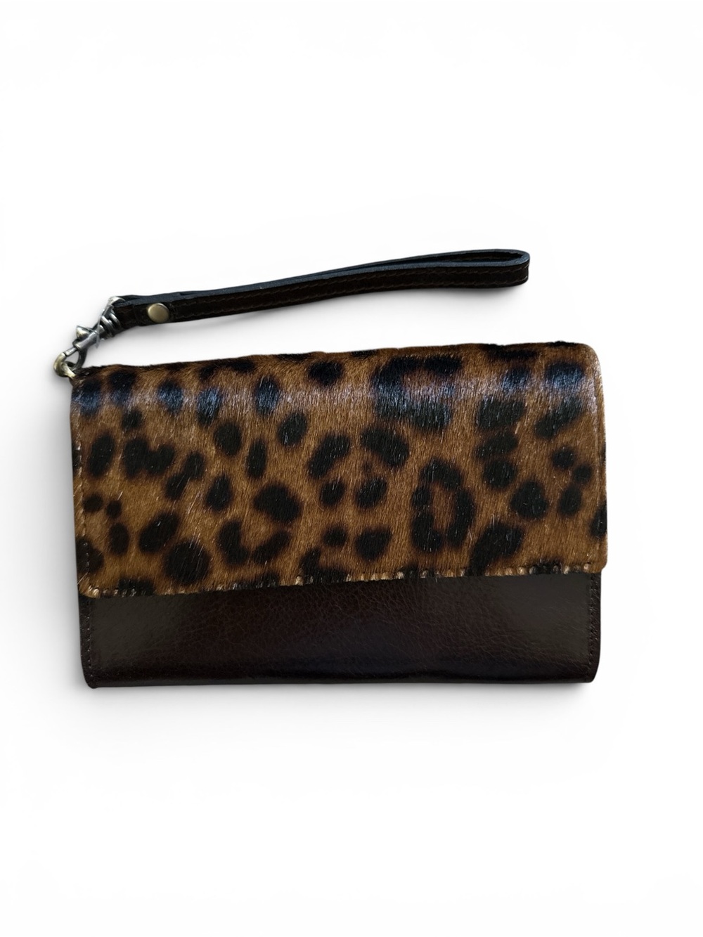 Patricia Nash Leopard Print Leather Wristlet Clutch - Brown NWT